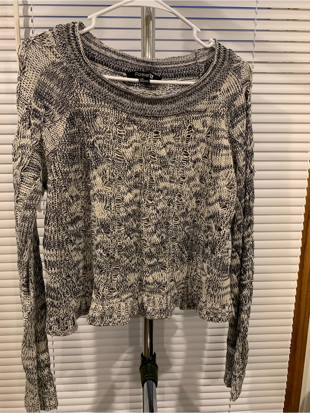 Forever 21 Black & White Marled Cable Crew Sweater